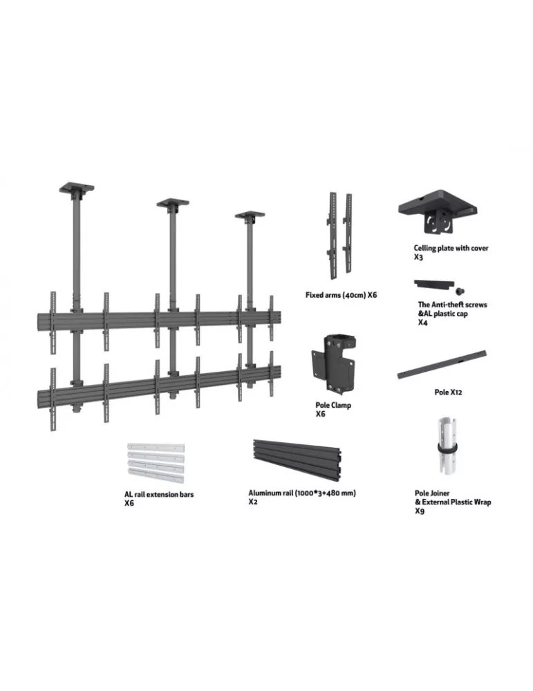 MULTIBRACKETS 3569 Soporte de techo Multibrackets MBC3X2U Soporte de techo Pro - 6 pantallas 40 -65  VESA Max 600x400 MULTIBRA