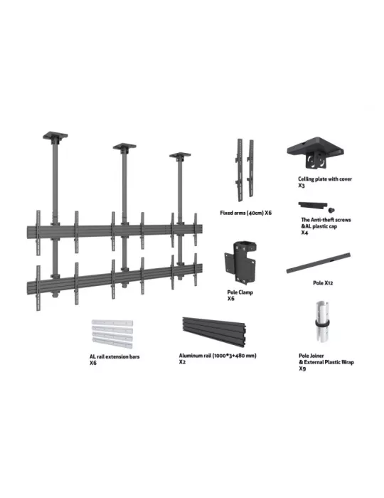 MULTIBRACKETS 3569 Support plafond Multibrackets MBC3X2U Ceiling Mount Pro - 6 écrans 40"-65" VESA Max 600x400