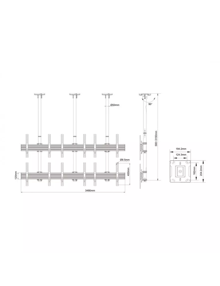 MULTIBRACKETS 3569 Deckenhalterung Multibrackets MBC3X2U Ceiling Mount Pro - 6 Monitore 40 -65  VESA Max 600x400 MULTIBRACKETS