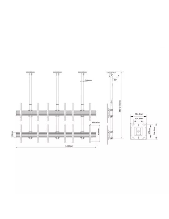 MULTIBRACKETS 3569 Ceiling Mount Multibrackets MBC3X2U Ceiling Mount Pro - 6 screens 40 -65  VESA Max 600x400 MULTIBRACKETS MU