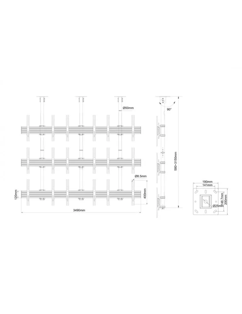 MULTIBRACKETS 3576 Deckenhalterung Multibrackets MBC3X3U Ceiling Mount Pro - 9 Bildschirme 40 -65  VESA Max 600x400 MULTIBRACK