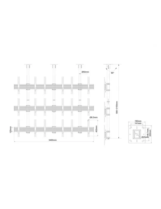 MULTIBRACKETS 3576 Deckenhalterung Multibrackets MBC3X3U Ceiling Mount Pro - 9 Bildschirme 40 -65  VESA Max 600x400 MULTIBRACK