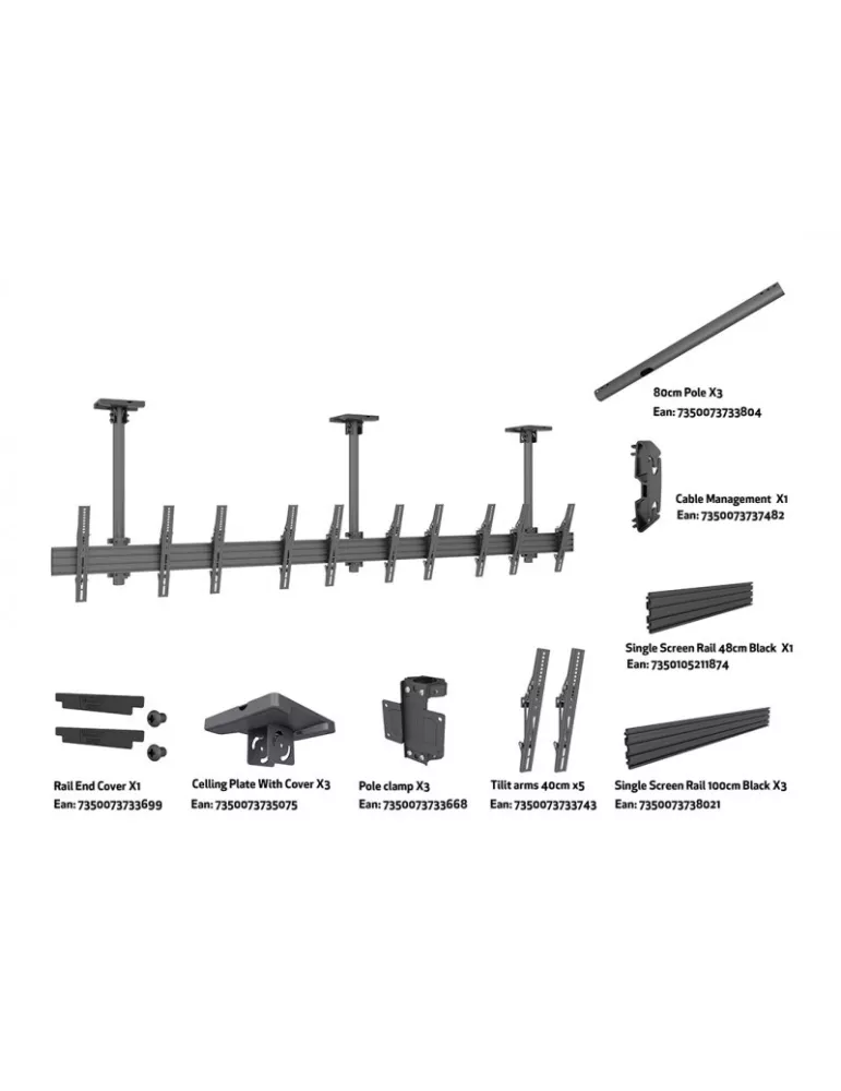 MULTIBRACKETS 5070 Support plafond Menuboard Multibrackets Menu Board Mount Pro MBC5X1UP - 5 écrans 32"-55" VESA Max 400x400