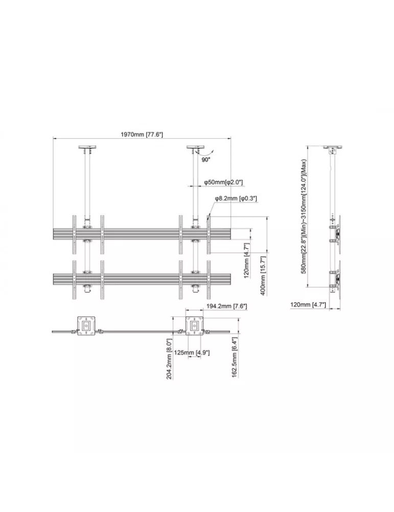 MULTIBRACKETS 3552 Ceiling Mount Multibrackets MBC2X2U Ceiling Mount Pro - 4 screens 40 -65  VESA Max 600x400 MULTIBRACKETS MU