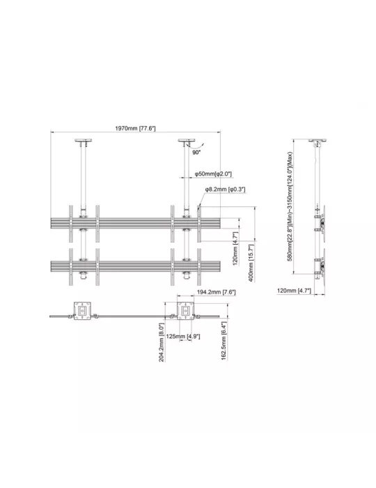 MULTIBRACKETS 3552 Ceiling Mount Multibrackets MBC2X2U Ceiling Mount Pro - 4 screens 40 -65  VESA Max 600x400 MULTIBRACKETS MU