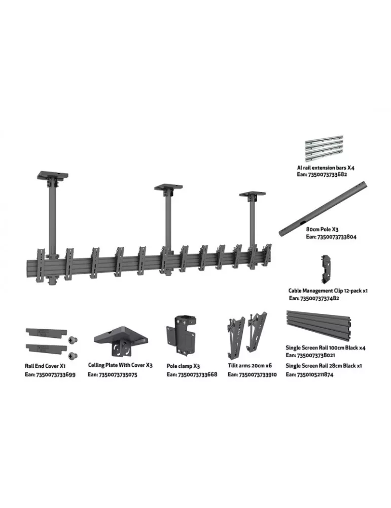 MULTIBRACKETS 6398 Deckenhalterung Multibrackets Menu Board Mount Pro MBC6X1U - 6 Bildschirme 27 -32  VESA Max 200x200 MULTIBR