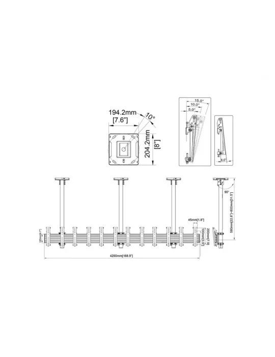 MULTIBRACKETS 6398 Support plafond Multibrackets Menu Board Mount Pro MBC6X1U - 6 écrans 27"-32" VESA Max 200x200