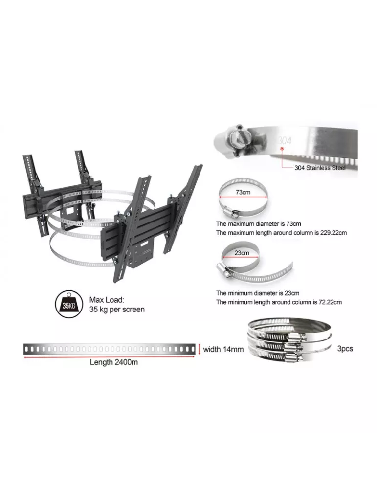 MULTIBRACKETS 3076 Support mural double affichage Multibrackets Wallmount Column Dual - 2 écrans 32"-65" VESA Max 400x400