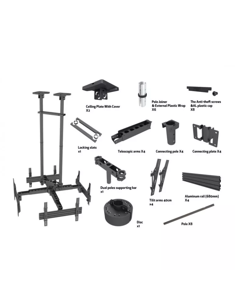 MULTIBRACKETS 8878 Ceiling mount Multibrackets MBC4UHD Ceiling Mount Pro - 4 screens 50 -75  VESA Max 600x400 MULTIBRACKETS MU