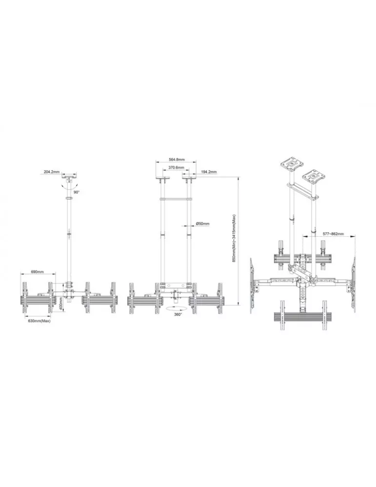 MULTIBRACKETS 8878 Ceiling mount Multibrackets MBC4UHD Ceiling Mount Pro - 4 screens 50 -75  VESA Max 600x400 MULTIBRACKETS MU