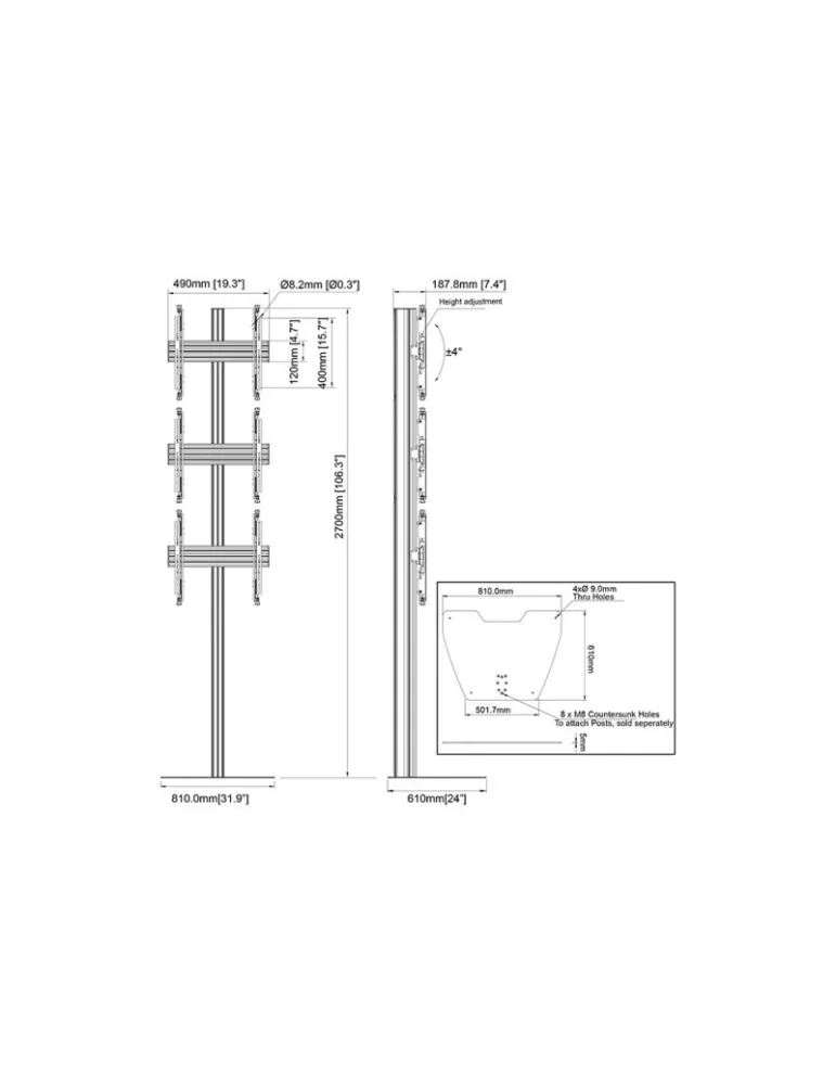 MULTIBRACKETS 6757 Support sol Multibrackets Floorstand Column Pro MBFSC3U 270 - 3 screens 40 -65  VESA Max 400x400 MULTIBRACK
