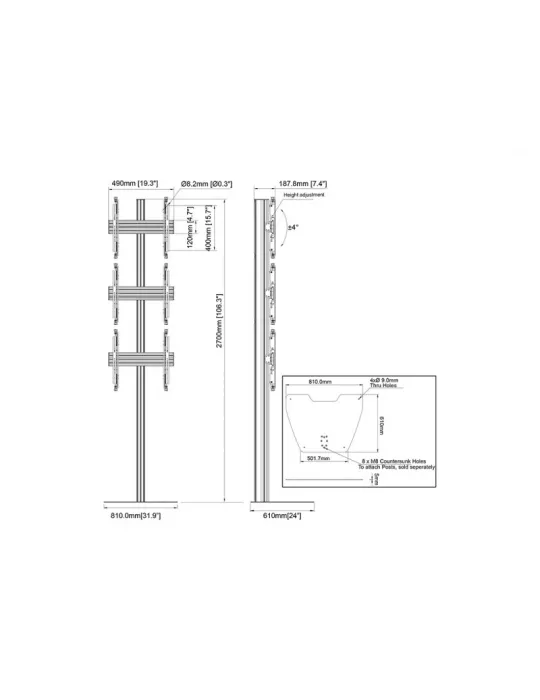 MULTIBRACKETS 6757 Support sol Multibrackets Floorstand Column Pro MBFSC3U 270 - 3 écrans 40"-65" VESA Max 400x400