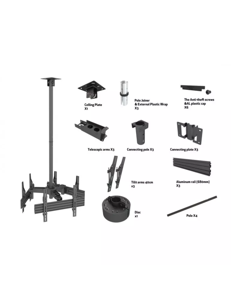 MULTIBRACKETS 8861 Soporte de techo Multibrackets MBC3UHD Ceiling Mount Pro - 3 pantallas 50 -75  VESA Max 600x400 MULTIBRACKE
