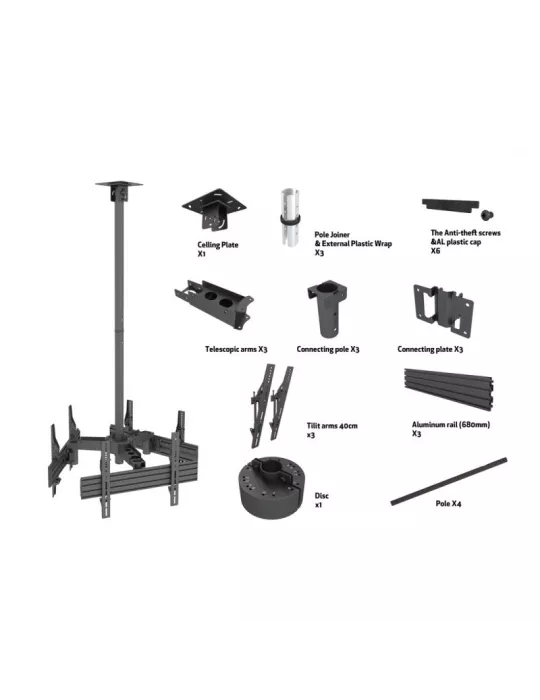 MULTIBRACKETS 8861 Ceiling mount Multibrackets MBC3UHD Ceiling Mount Pro - 3 screens 50 -75  VESA Max 600x400 MULTIBRACKETS MU