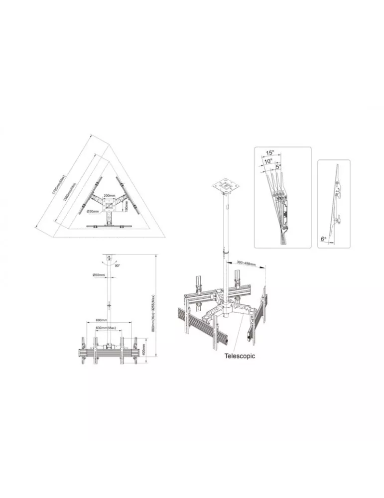 MULTIBRACKETS 8861 Ceiling mount Multibrackets MBC3UHD Ceiling Mount Pro - 3 screens 50 -75  VESA Max 600x400 MULTIBRACKETS MU