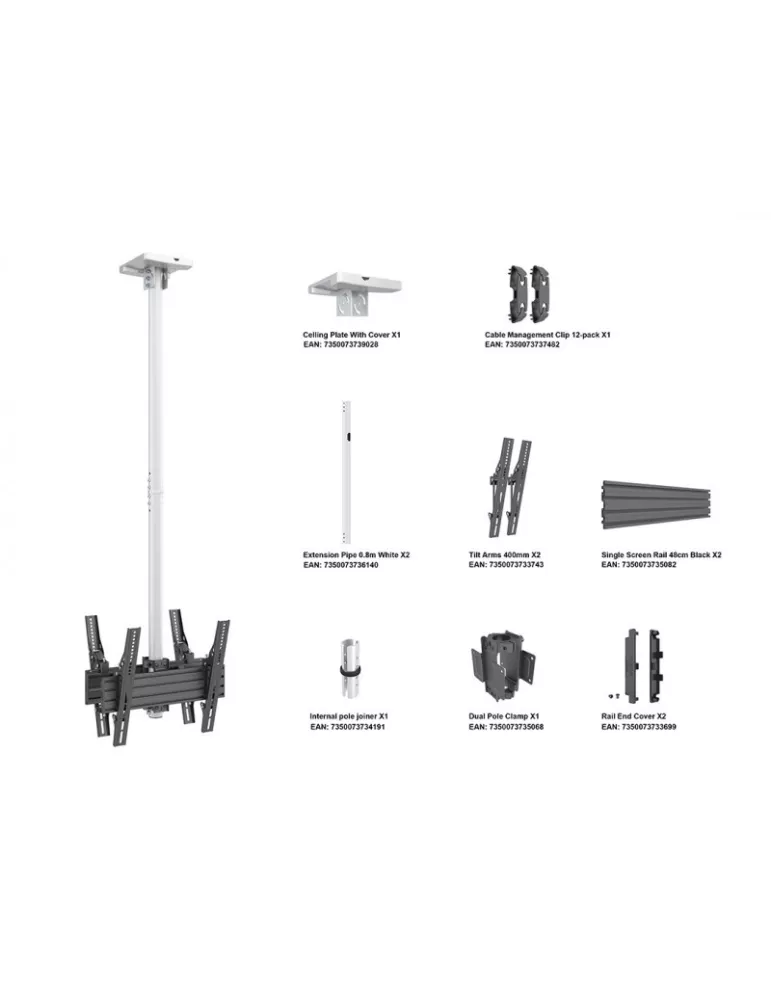 MULTIBRACKETS 8652 Soporte plafond Multibrackets Soporte de techo Pro MBC1UX2 Blanco - 2 pantallas 32 -75  VESA Max 400x400 MU