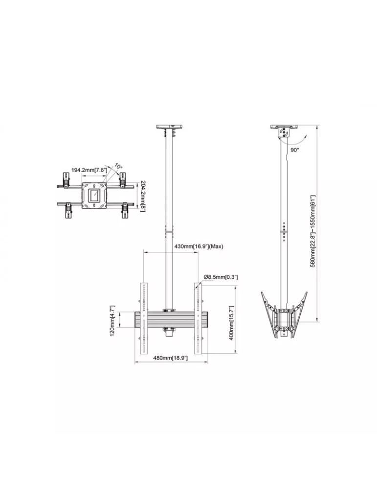 MULTIBRACKETS 8652 Deckenhalterung Multibrackets Ceiling Mount Pro MBC1UX2 Weiß - 2 Bildschirme 32 -75  VESA Max 400x400 MULTI