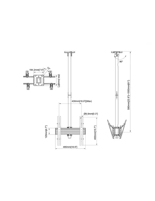 MULTIBRACKETS 8652 Soporte plafond Multibrackets Soporte de techo Pro MBC1UX2 Blanco - 2 pantallas 32 -75  VESA Max 400x400 MU