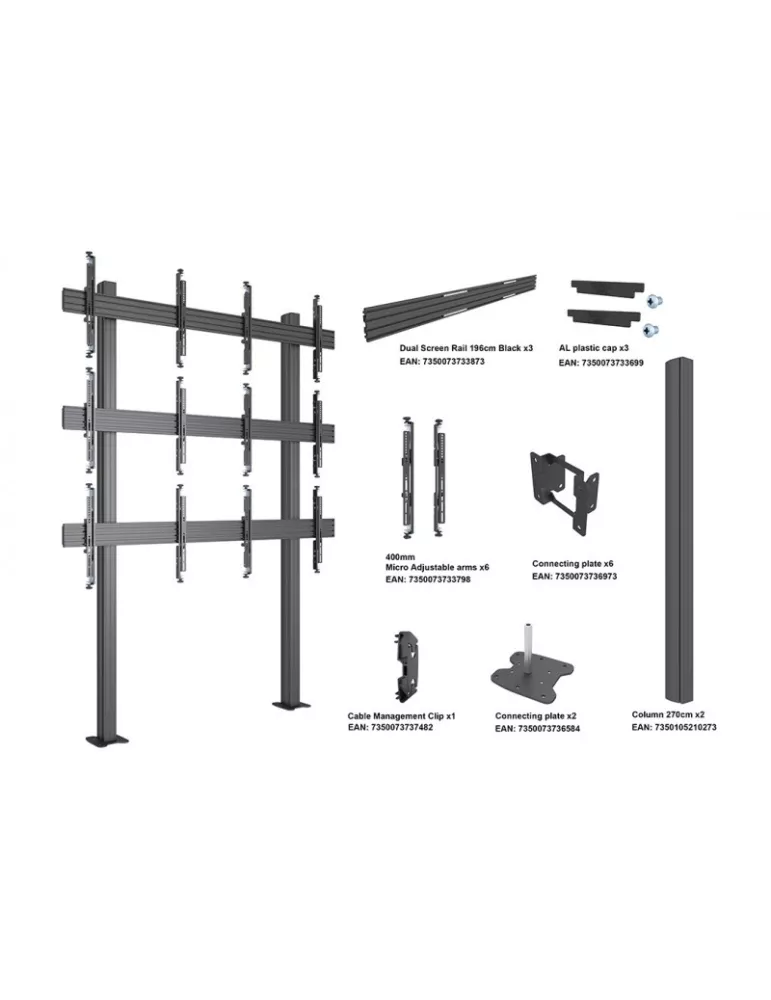 MULTIBRACKETS 3410 Support sol a fixer pour mur vidéo Multibrackets Floormount Column Pro 2x3 270 - 6 écrans 32-65" VESA Max 60