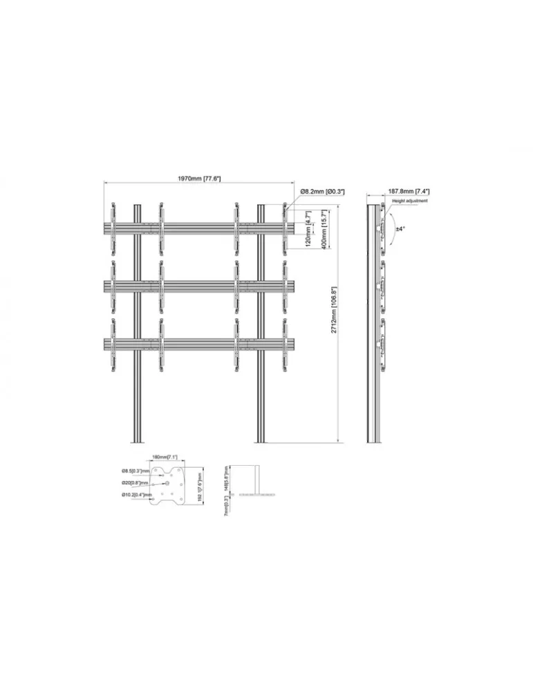 MULTIBRACKETS 3410 Floor mount for video wall Multibrackets Floormount Column Pro 2x3 270 - 6 screens 32-65  VESA Max 600x400