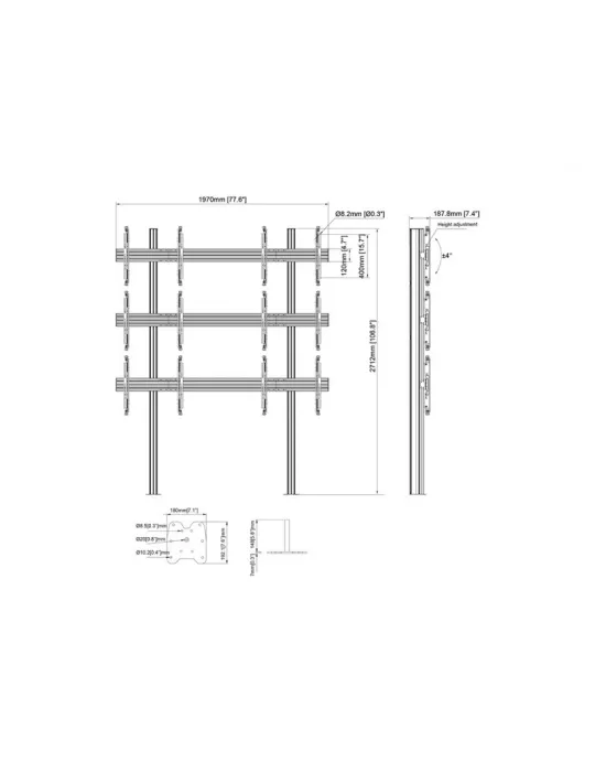 MULTIBRACKETS 3410 Floor mount for video wall Multibrackets Floormount Column Pro 2x3 270 - 6 screens 32-65  VESA Max 600x400