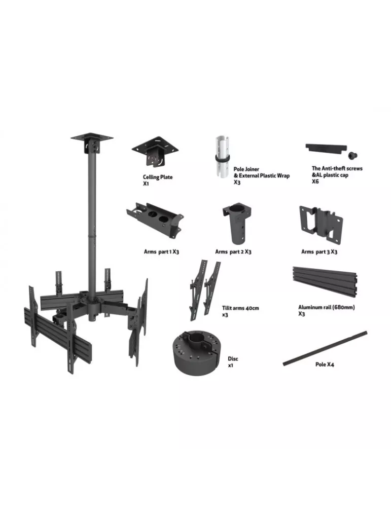MULTIBRACKETS 3521 Support plafond Multibrackets MBC3U Ceiling Mount Pro - 3 écrans 40"-65" VESA Max 600x400