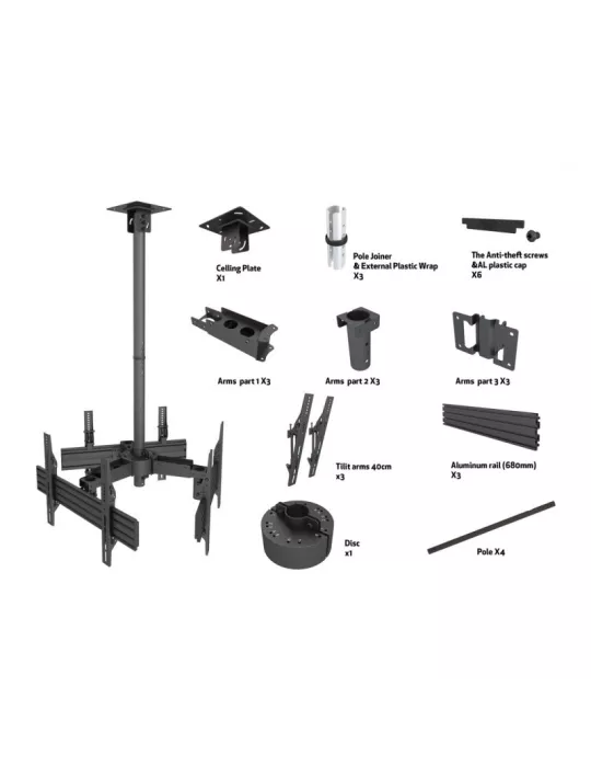 MULTIBRACKETS 3521 Ceiling mount Multibrackets MBC3U Ceiling Mount Pro - 3 screens 40 -65  VESA Max 600x400 MULTIBRACKETS MUL3