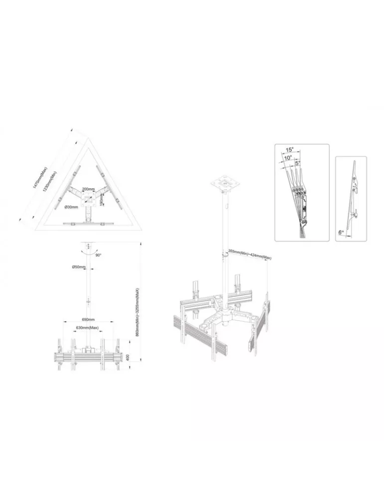 MULTIBRACKETS 3521 Deckenhalterung Multibrackets MBC3U Ceiling Mount Pro - 3 Monitore 40 -65  VESA Max 600x400 MULTIBRACKETS M