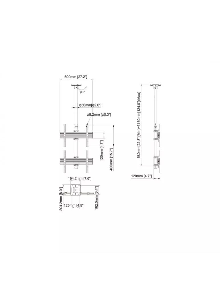 MULTIBRACKETS 3545 Support plafond Multibrackets MBC2U Ceiling Mount Pro - 2 écrans 40"-65" VESA Max 600x400