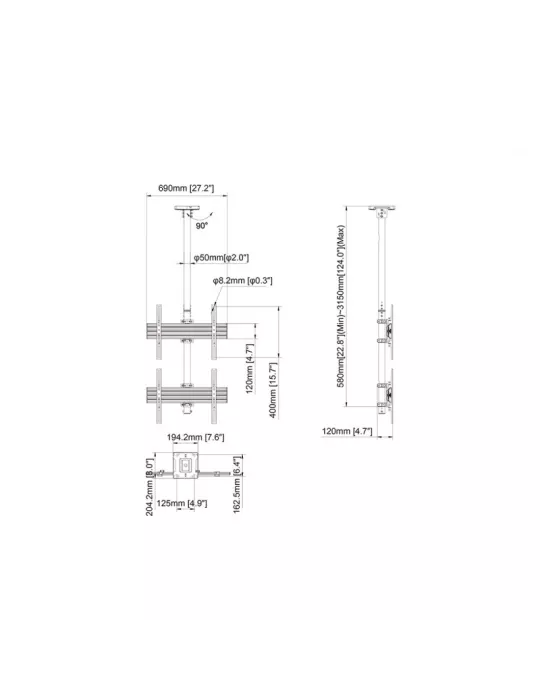 MULTIBRACKETS 3545 Support plafond Multibrackets MBC2U Ceiling Mount Pro - 2 écrans 40"-65" VESA Max 600x400