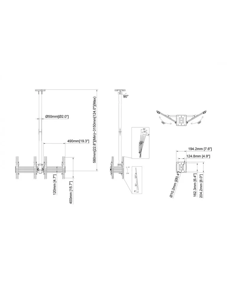 MULTIBRACKETS 2468 Ceiling Mount 2 Screens Multibrackets MBC2UPV 400 Ceiling Mount Pro - 46  65  VESA Max 400x400 MULTIBRACKET