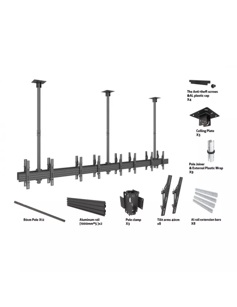 MULTIBRACKETS 3514 Support plafond double face Multibrackets MBC4X1U2 Ceiling Mount Pro - 8 écrans 40"-65" VESA Max 600x400