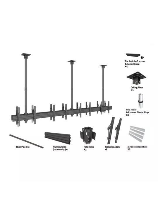 MULTIBRACKETS 3514 Soporte de techo de doble cara Multibrackets MBC4X1U2 Soporte de techo Pro - 8 pantallas 40 -65  VESA Max 6