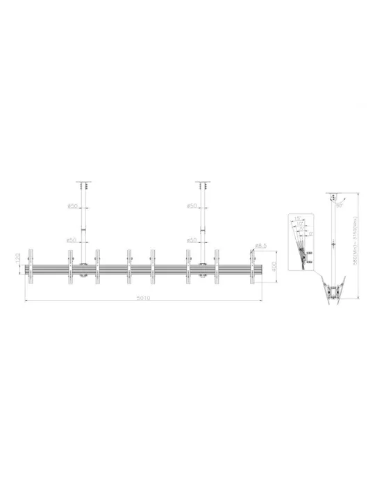 MULTIBRACKETS 3514 Double-sided ceiling mount Multibrackets MBC4X1U2 Ceiling Mount Pro - 8 screens 40 -65  VESA Max 600x400 MU