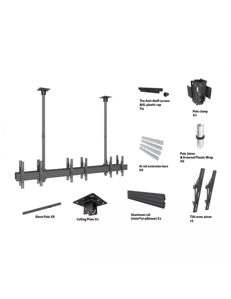 MULTIBRACKETS 3507 Doppelseitige Deckenhalterung Multibrackets MBC3X1U2 Ceiling Mount Pro - 6 Monitore 40 -65  VESA Max 600x40