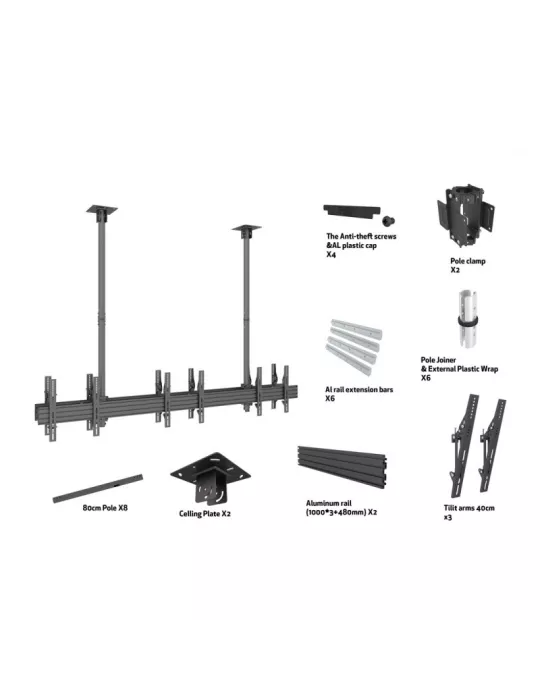 MULTIBRACKETS 3507 Support plafond double face Multibrackets MBC3X1U2 Ceiling Mount Pro - 6 écrans 40"-65" VESA Max 600x400
