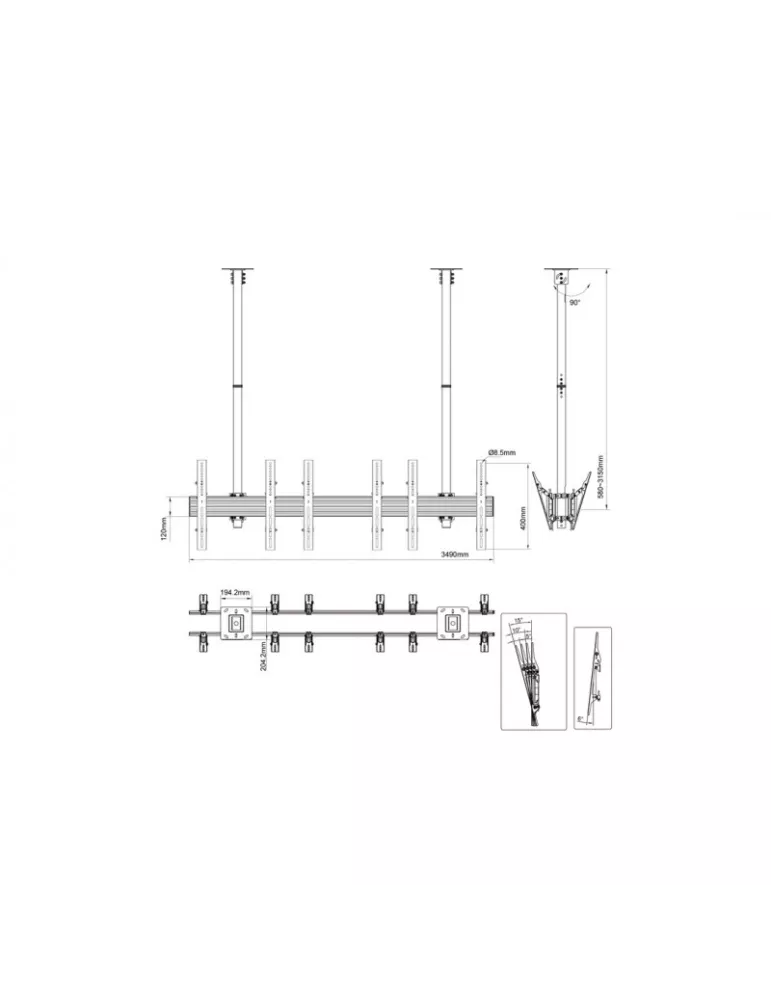 MULTIBRACKETS 3507 Soporte de techo de doble cara Multibrackets MBC3X1U2 Soporte de techo Pro - 6 pantallas 40 -65  VESA Max 6