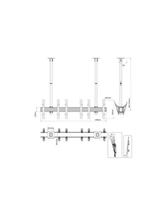MULTIBRACKETS 3507 Support plafond double face Multibrackets MBC3X1U2 Ceiling Mount Pro - 6 écrans 40"-65" VESA Max 600x400
