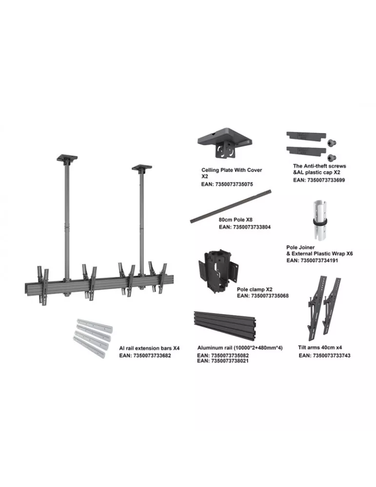 MULTIBRACKETS 3491 Support plafond double face Multibrackets MBC2X1U2 Ceiling Mount Pro - 4 écrans 40"-65" VESA Max 600x400