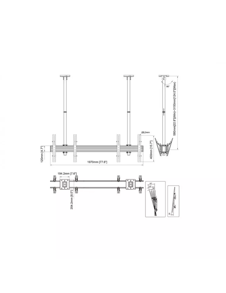 MULTIBRACKETS 3491 Double-sided ceiling mount Multibrackets MBC2X1U2 Ceiling Mount Pro - 4 screens 40 -65  VESA Max 600x400 MU