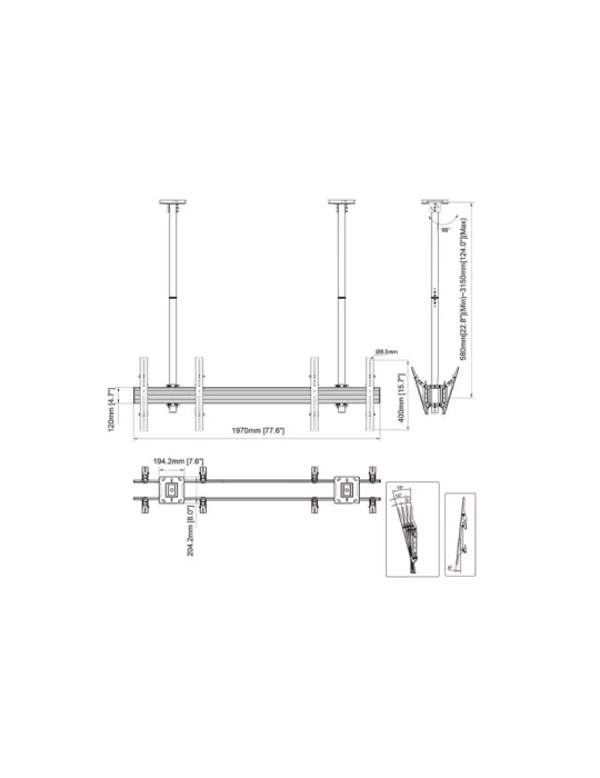 MULTIBRACKETS 3491 Doppelseitige Deckenhalterung Multibrackets MBC2X1U2 Ceiling Mount Pro - 4 Bildschirme 40 -65  VESA Max 600
