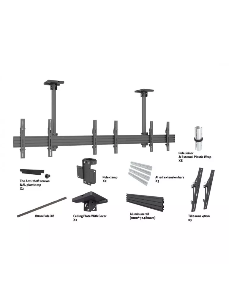 MULTIBRACKETS 3941 Soporte de techo Menuboard Multibrackets MBC3X1U para 3 pantallas LCD de 40 -65  VESA Máx. 600x400 MULTIBRA