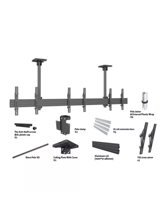 MULTIBRACKETS 3941 Support plafond Menuboard Multibrackets MBC3X1U pour 3 écrans 40"-65" LCD VESA Max 600x400