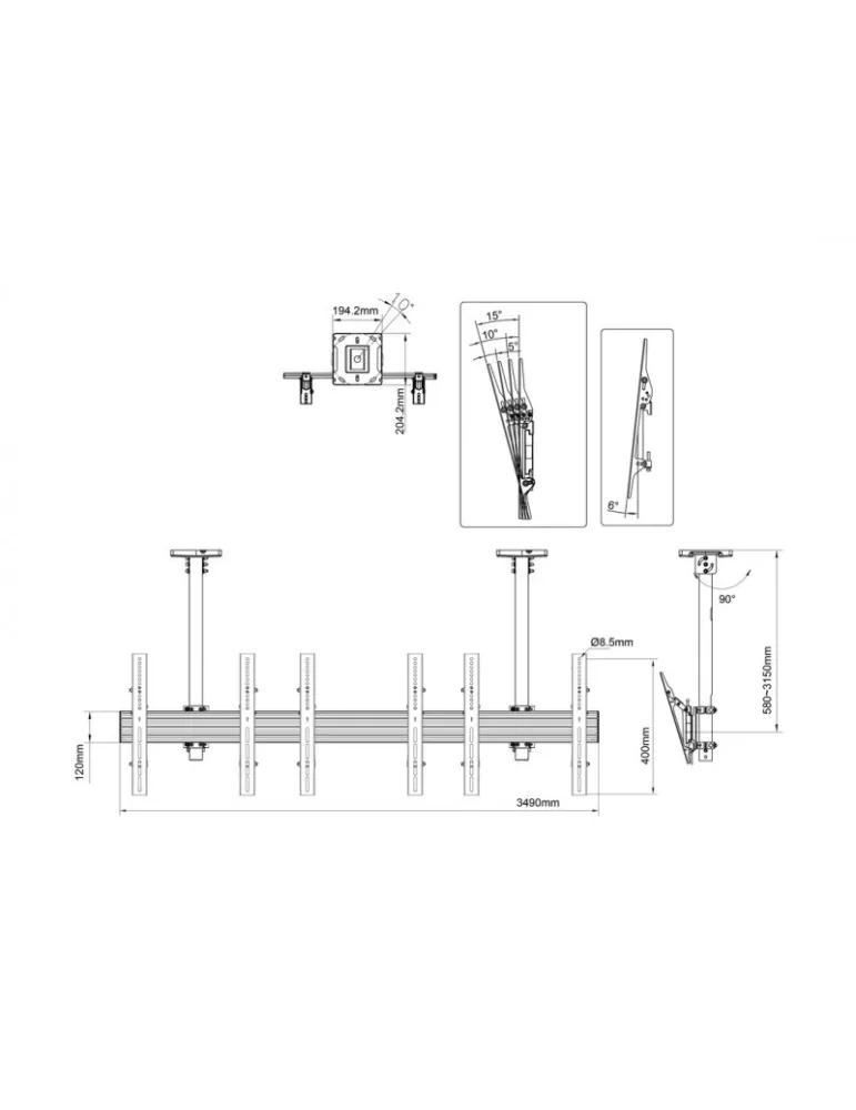 MULTIBRACKETS 3941 Deckenhalterung Menuboard Multibrackets MBC3X1U für 3 Monitore 40 -65  LCD VESA Max 600x400 MULTIBRACKETS M