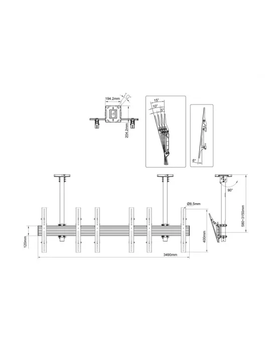 MULTIBRACKETS 3941 Soporte de techo Menuboard Multibrackets MBC3X1U para 3 pantallas LCD de 40 -65  VESA Máx. 600x400 MULTIBRA
