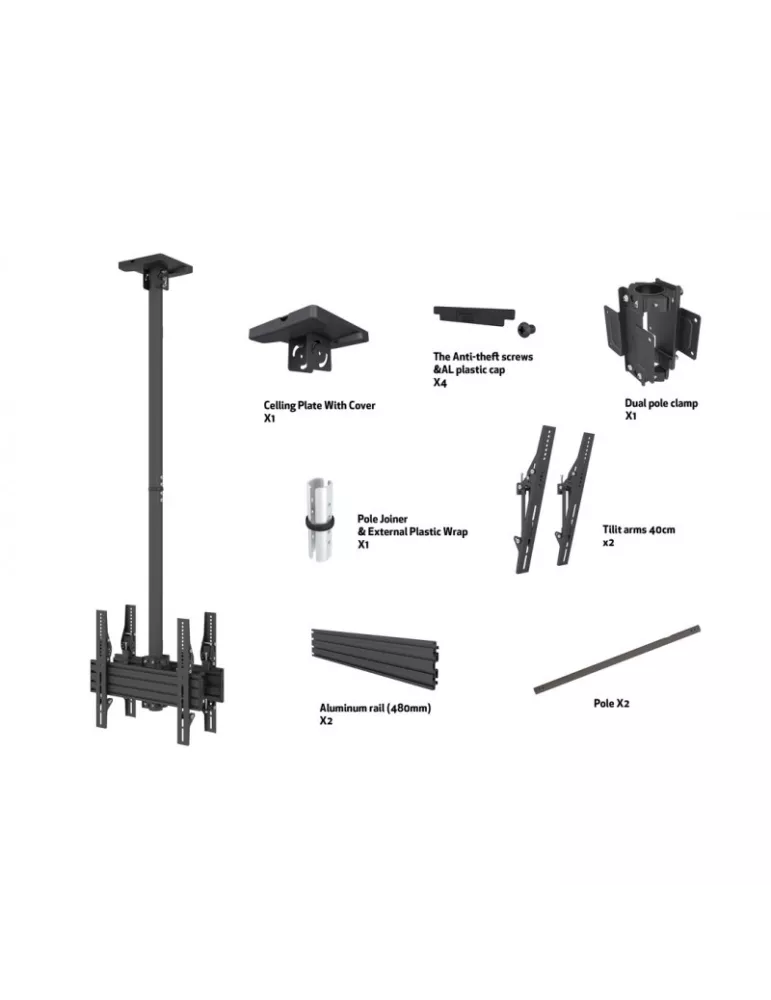MULTIBRACKETS 8892 Doppelseitige Deckenhalterung Multibrackets MBC1UX2 Ceiling Mount Pro - 2 Bildschirme 32 -75  VESA Max 400x