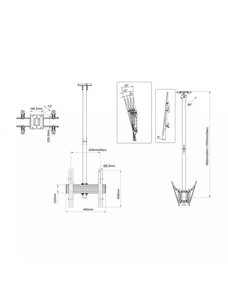 MULTIBRACKETS 8892 Double-sided ceiling mount Multibrackets MBC1UX2 Ceiling Mount Pro - 2 screens 32 -75  VESA Max 400x400 MUL