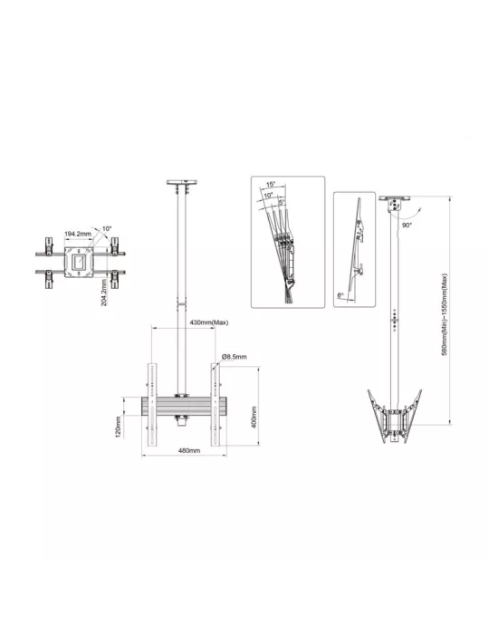 MULTIBRACKETS 8892 Double-sided ceiling mount Multibrackets MBC1UX2 Ceiling Mount Pro - 2 screens 32 -75  VESA Max 400x400 MUL
