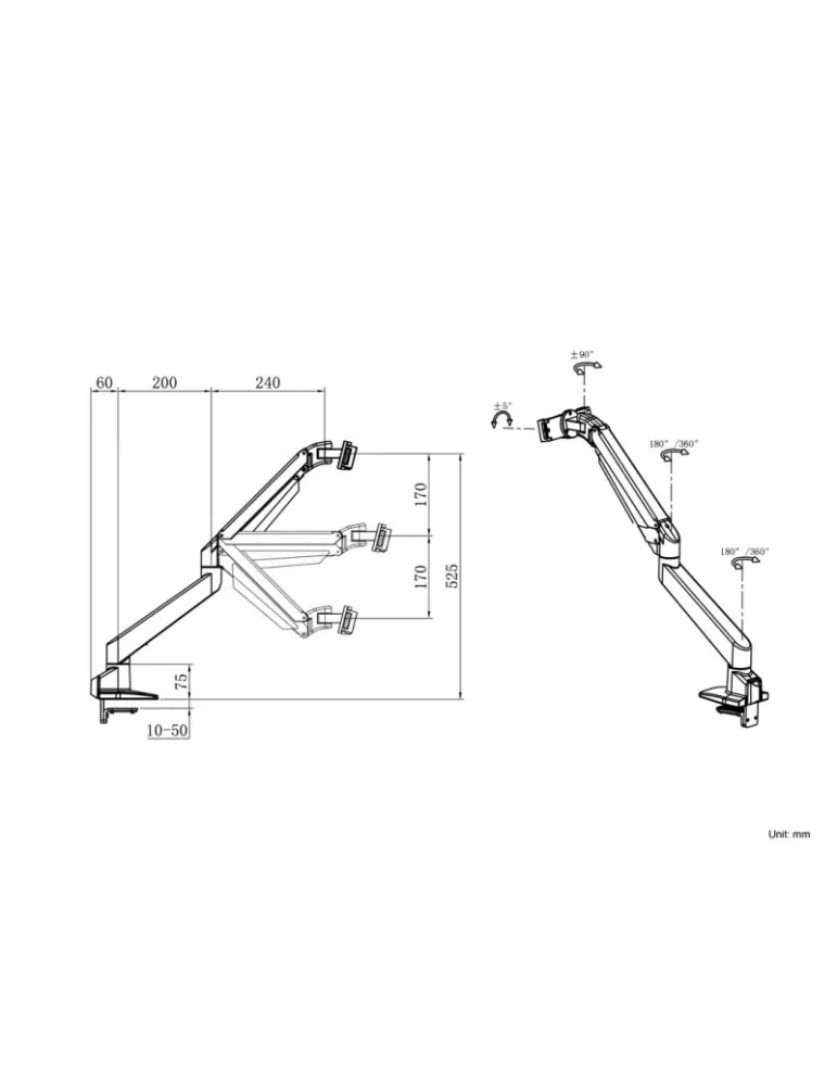 MULTIBRACKETS 3144 Support de table Multibrackets VESA Gas Lift Arm pour iMac 24" Charge 10Kg Vesa Max 100x100
