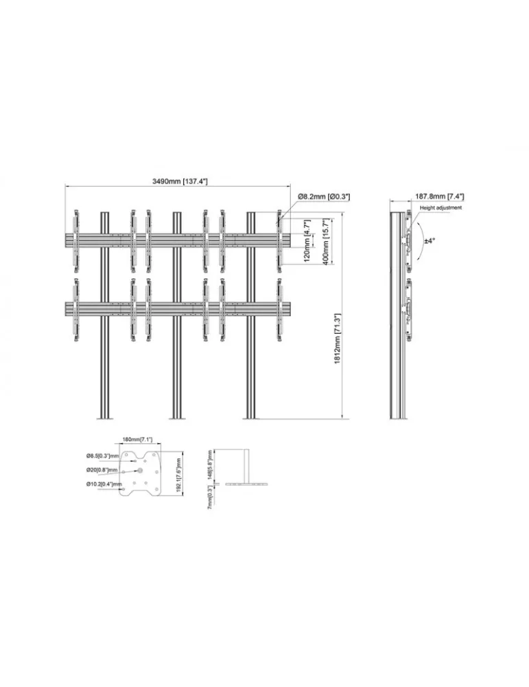 MULTIBRACKETS 3434 Support sol a fixer pour mur vidéo Multibrackets Floormount Column Pro 3x2 MBFM3x2U 180 - 6 écrans 32-65" VE